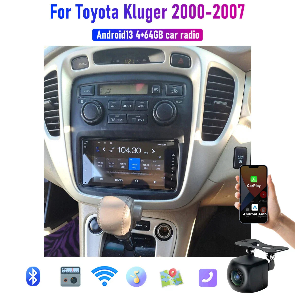 7" Apple Carplay Android Auto Head Unit for Toyota Kluger (2000-2007)