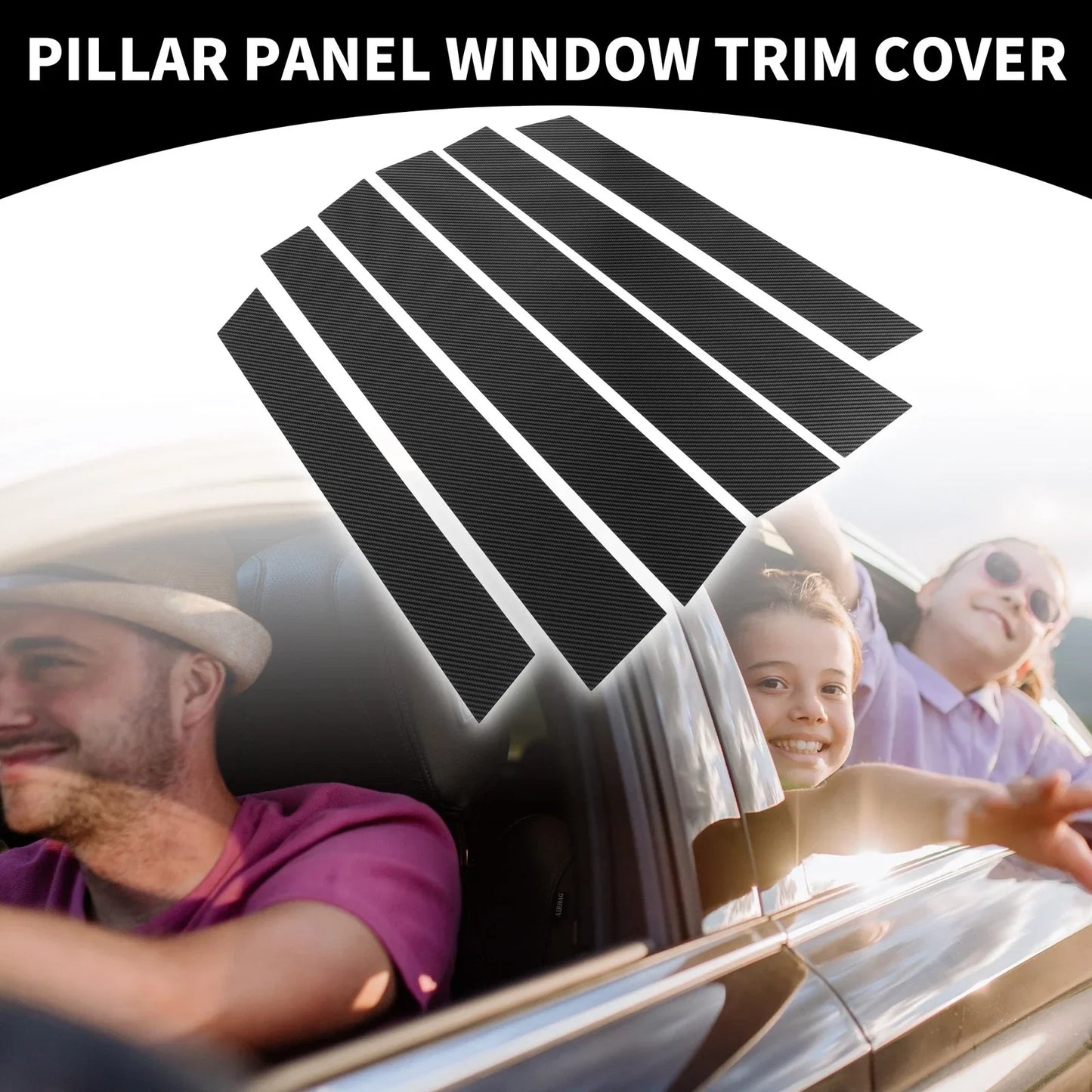 6 x Car Pillar Window Trim Covers for Honda CR-V (2007-2011) Black Carbon Fiber
