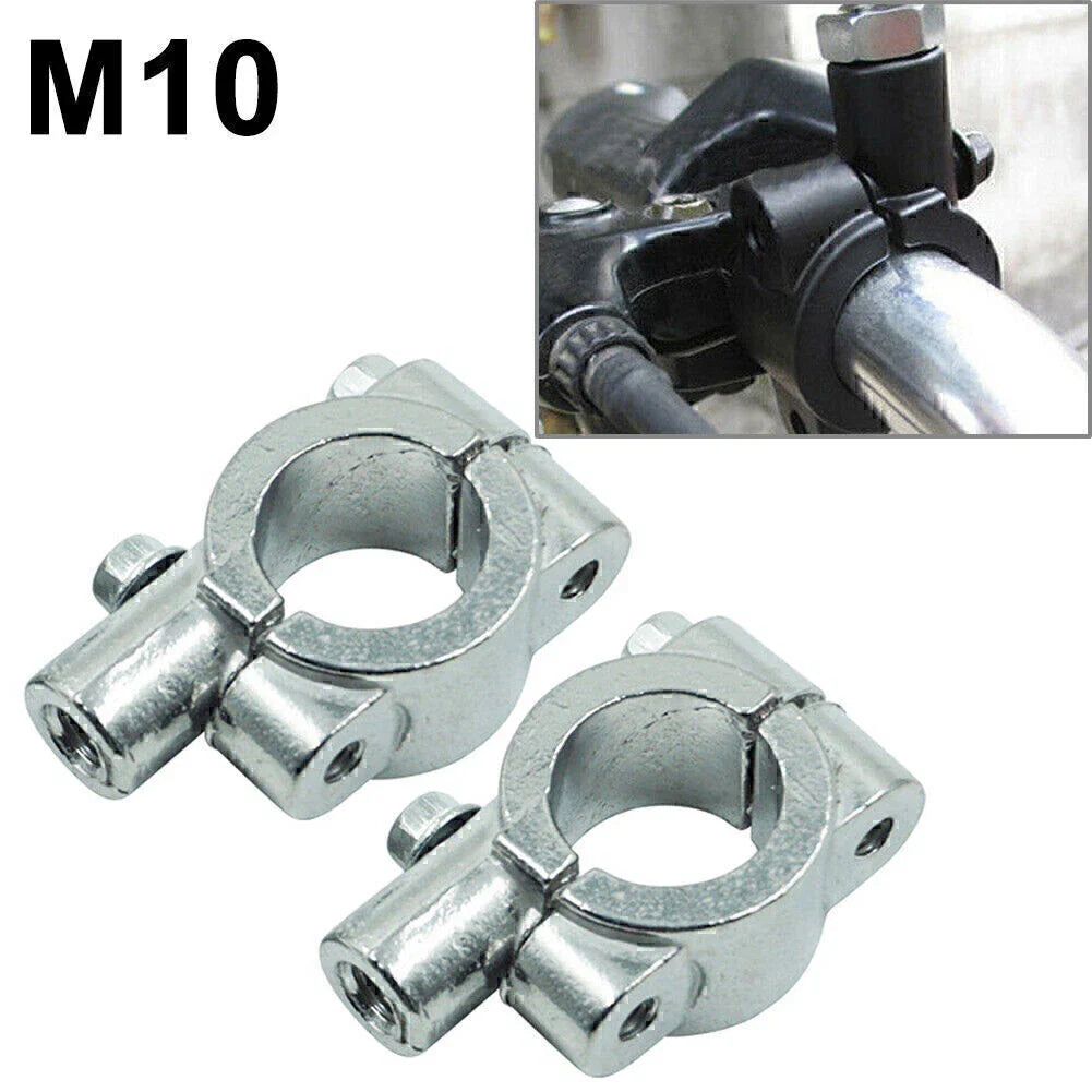 25MM M10 Motorcycle Silver Handlebar Mirror Mount Holder Clamp