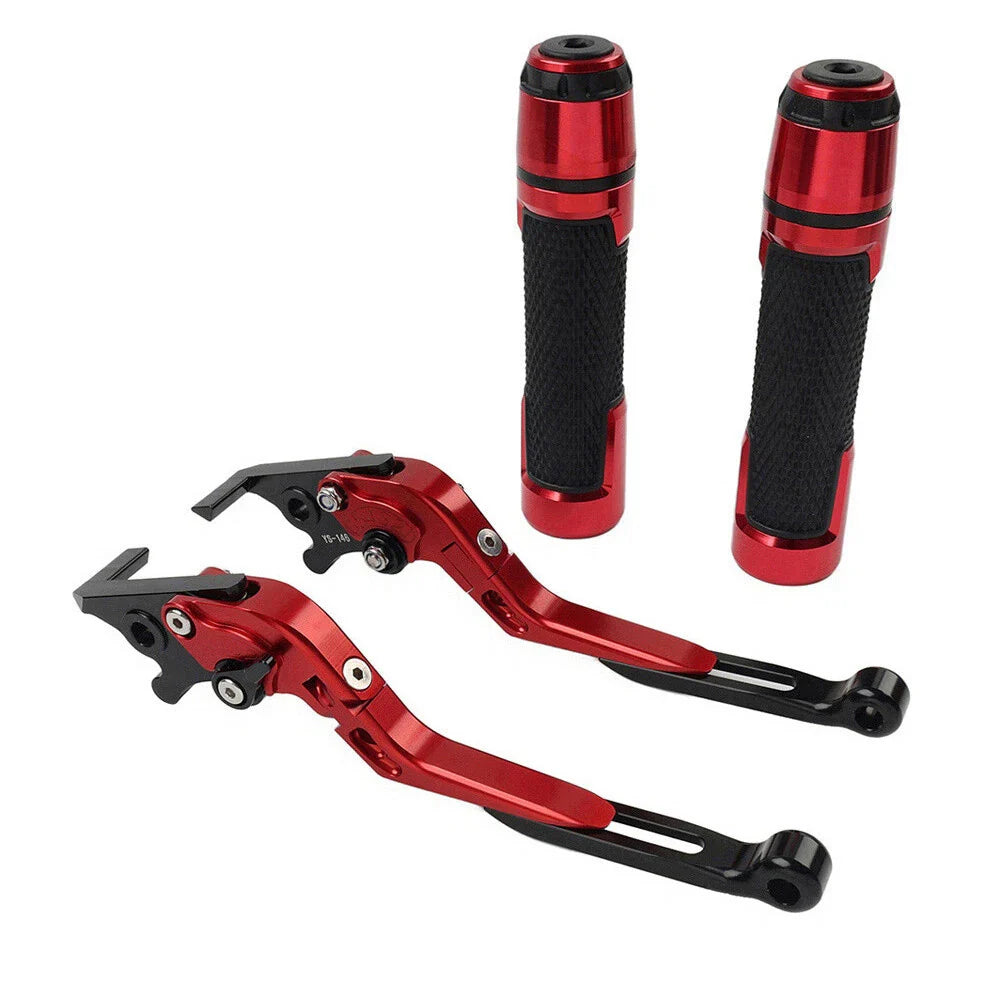 Red Extendable Brake Clutch Levers & Handlebar Grips for Kawasaki ZX1400 (2006-2023)