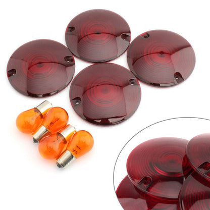 Turn Signal Light Lens Cover w/ Amber Bulbs for Harley Road King (94-10)