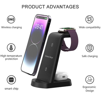 3 in 1 Wireless Charging Station for iPhone 8/11/12/13/14/Pro/Max/XR