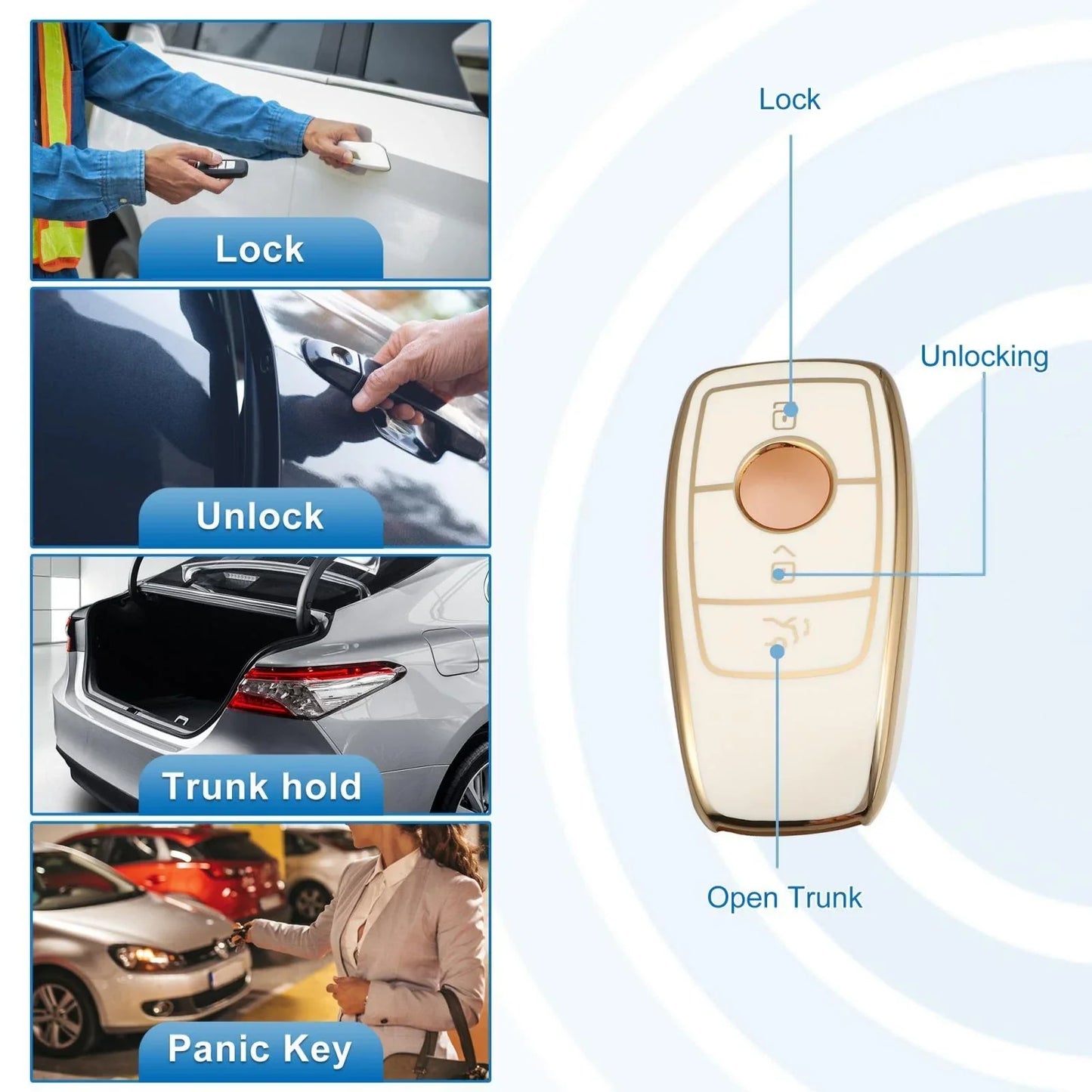 Silicone Smart Key Fob Case Cover for Mercedes-Benz A-Class (2019-2021) White