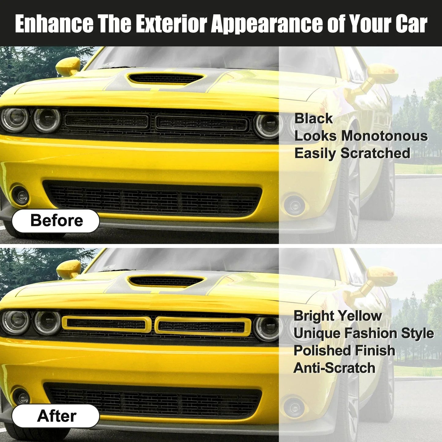 Front Grill Mesh Grille Inserts for Dodge Challenger 2015-2022 Yellow
