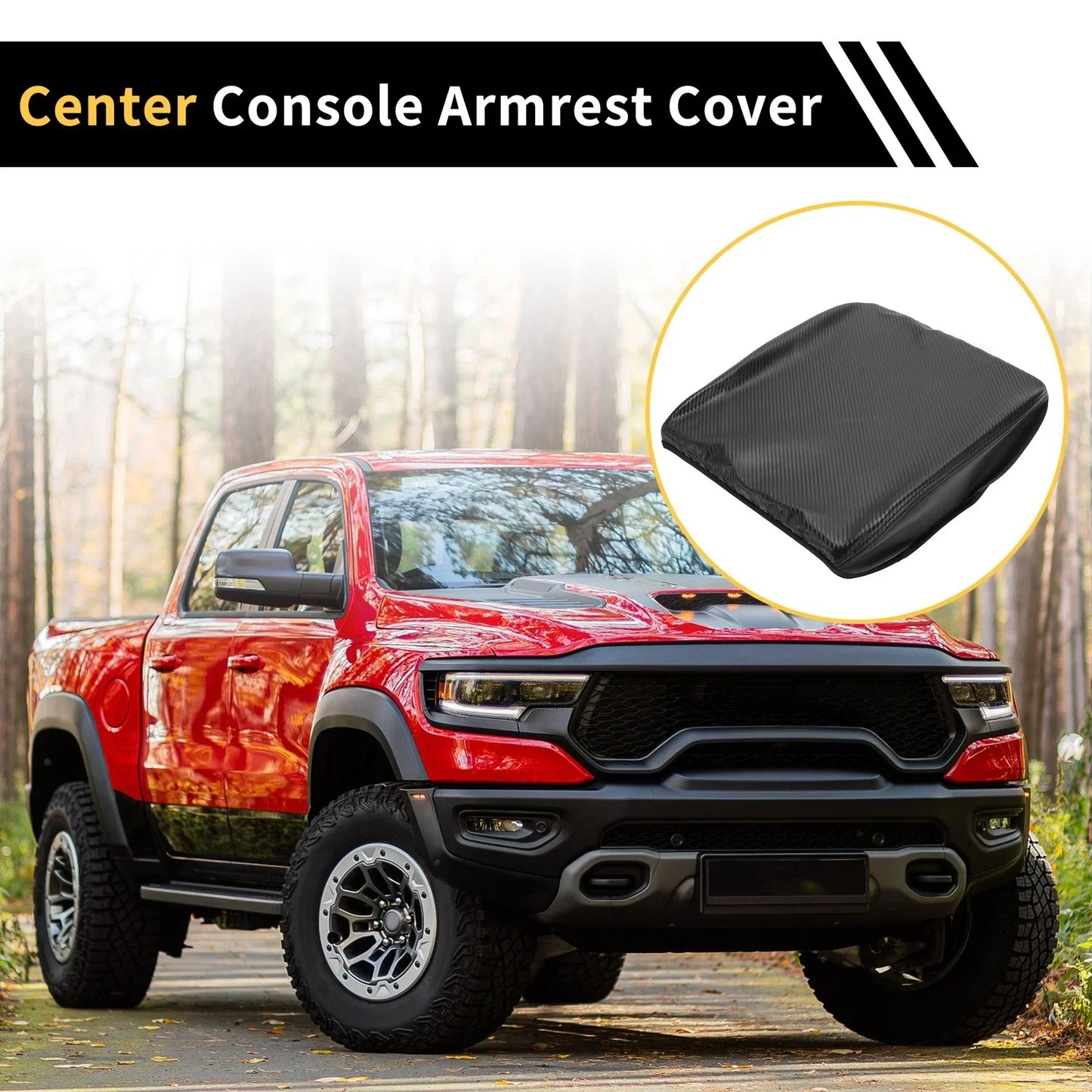 Armrest Cover for Dodge Ram Microfiber Leather Carbon Fiber Black