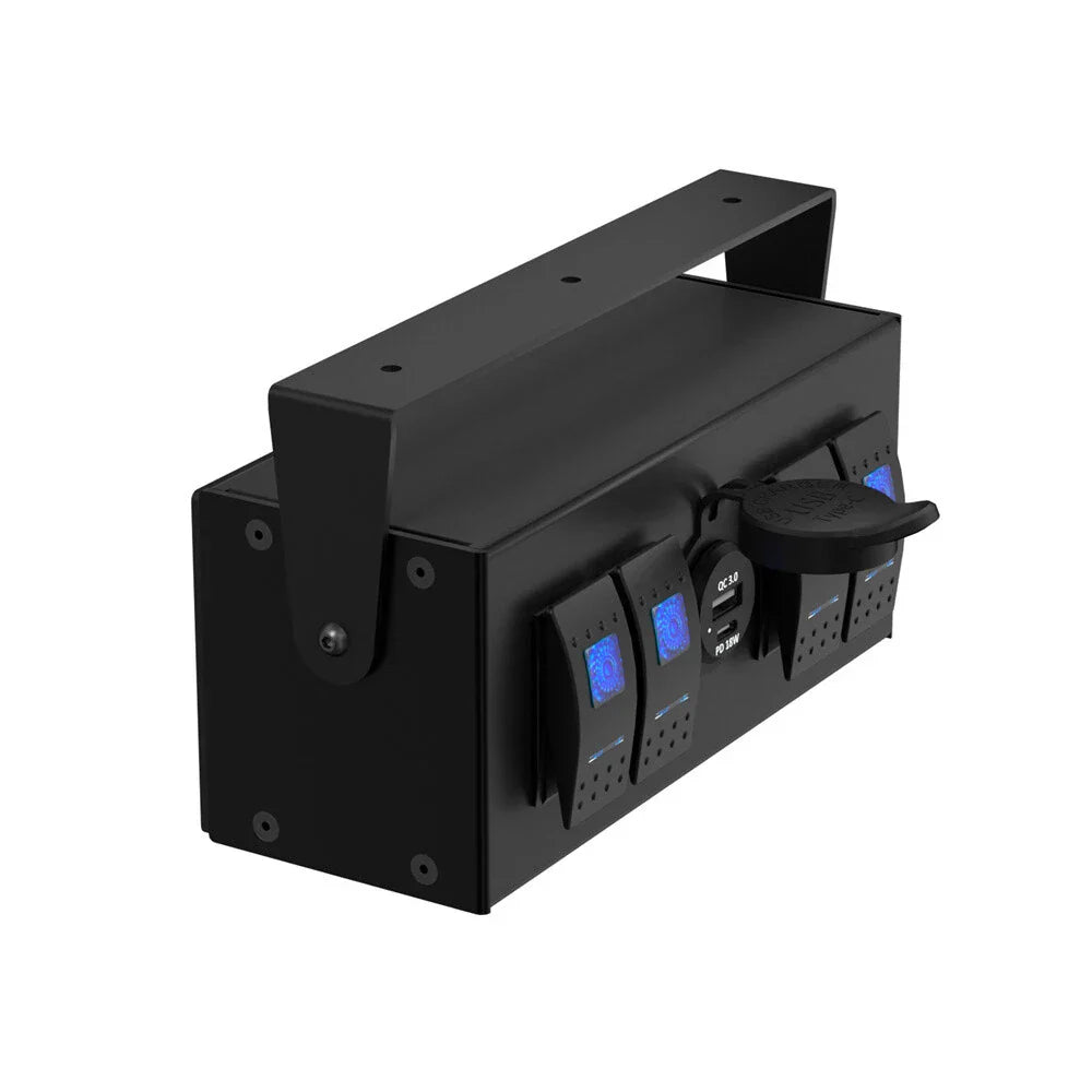 4 Button LED Rocker Switch Box with QC3.0 PD 18W USB Charger for Car Boat