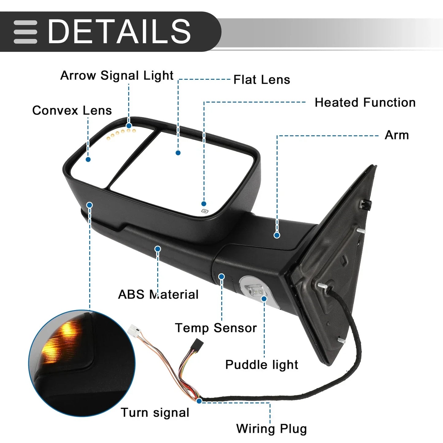 Tow Mirrors for Dodge Ram 1500 with Turn Signal Light Black 2 x (2009-2018)