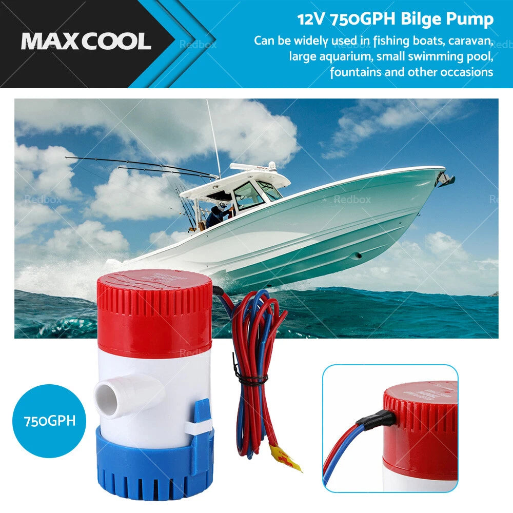 12V 750GPH Submersible Bilge Water Pump for Caravan Camping Marine Boat