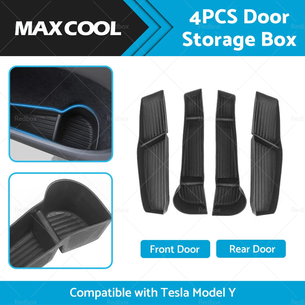4 x Front Rear Door Side Storage Box Tray Organizer for Tesla Model Y (2020-2023)