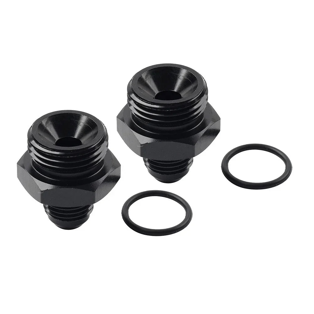 Black Aluminum AN6 Flare to 6AN ORB Male Fitting Adapter w/ O-Rings