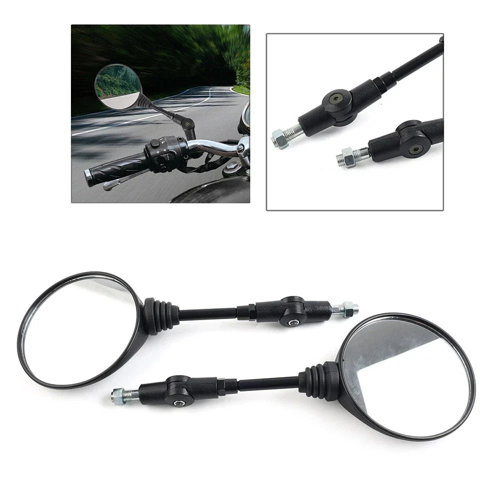 10mm Antifall Folding Round Rearview Mirror for Motorcycle 7/8" Handlebar