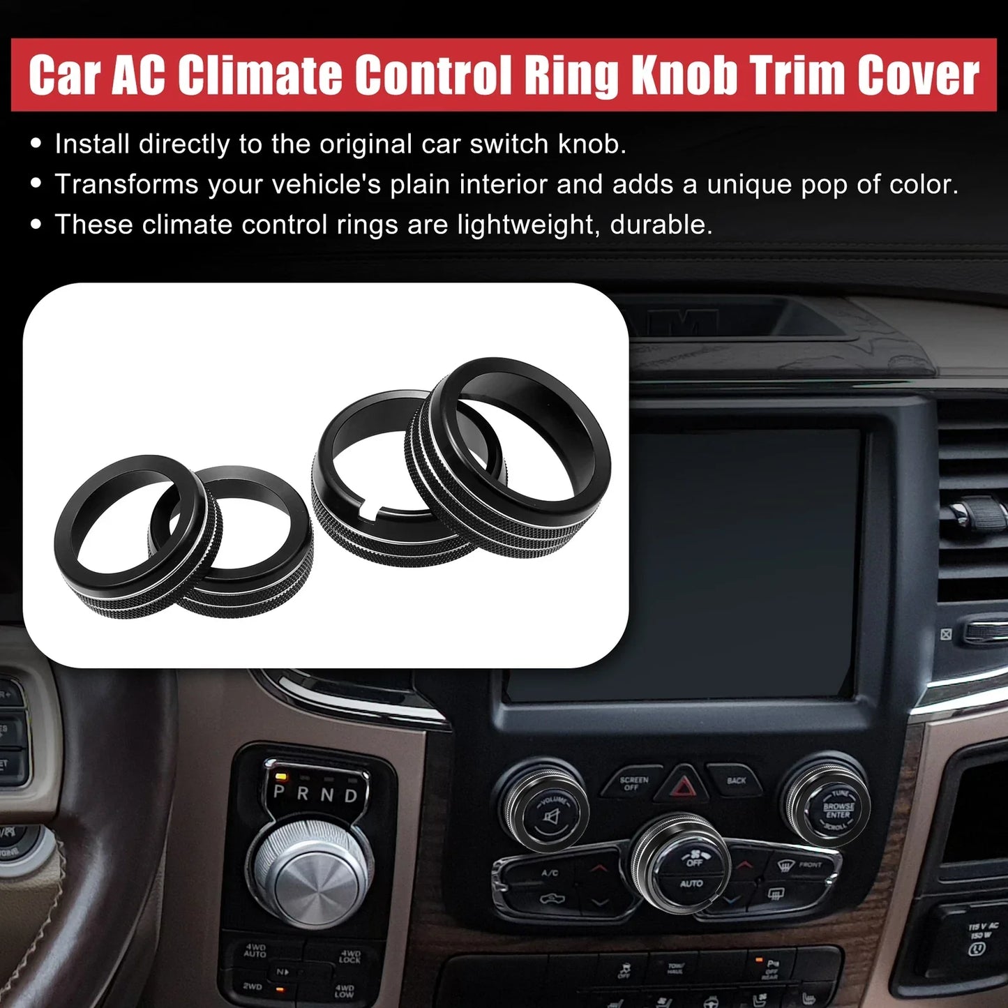 AC Switch Knob Cover Ring Trim for Dodge Ram 1500 - 4 x Black