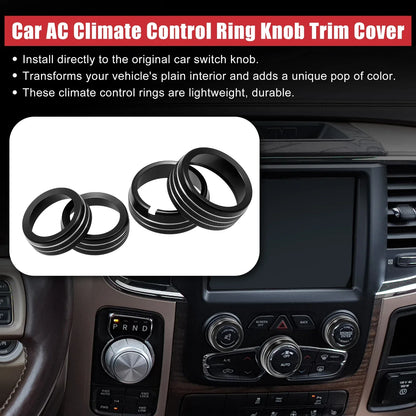 AC Switch Knob Cover Ring Trim for Dodge Ram 1500 - 4 x Black