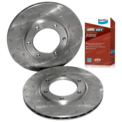 Slotted Drilled Front Disc Brake Rotors + 4x4 Pads for Patrol MQ MK GQ