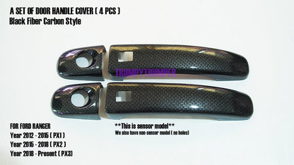 4 x Black Carbon Fiber Door Handle Covers for Ford Ranger (2012-2019)