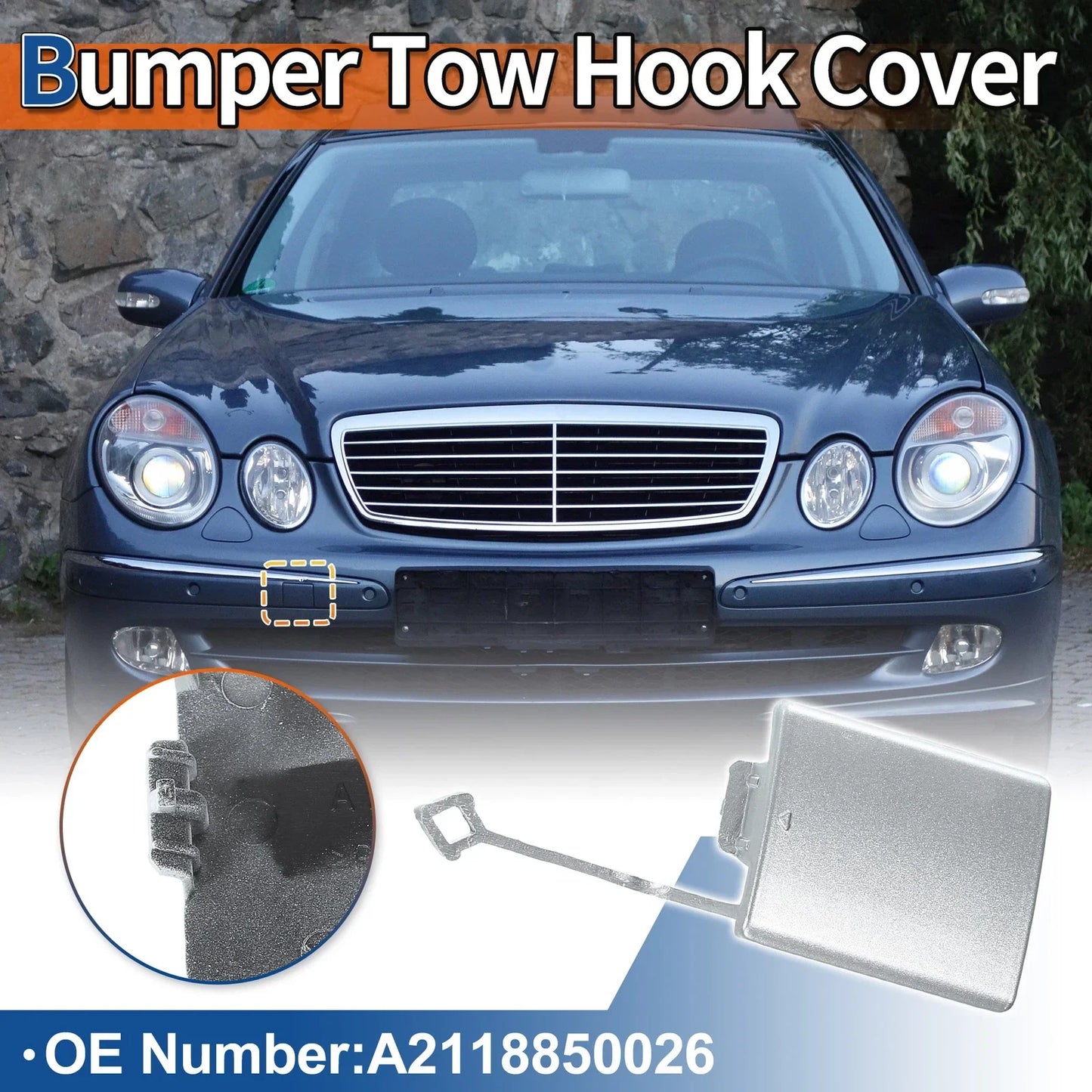 Front Car Bumper Tow Hook Cover for Mercedes-Benz (2003-2012) Silver Tone
