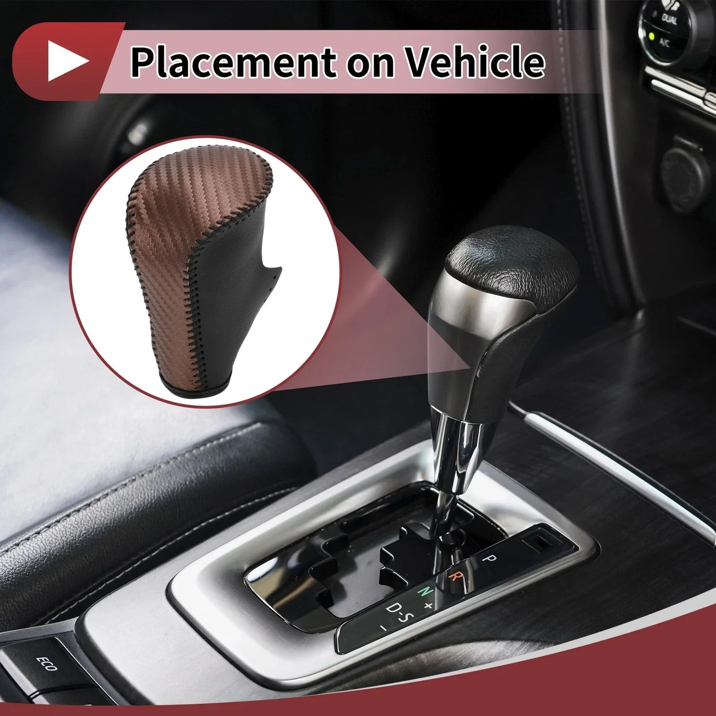 Gear Shift Knob Cover for Honda Accord 2008-2012 Brown Carbon Fiber