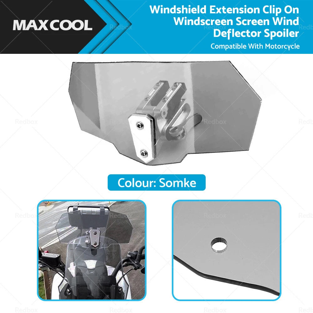 Smoke Windshield Clip-On Extension Spoiler for Motorcycle Windscreen