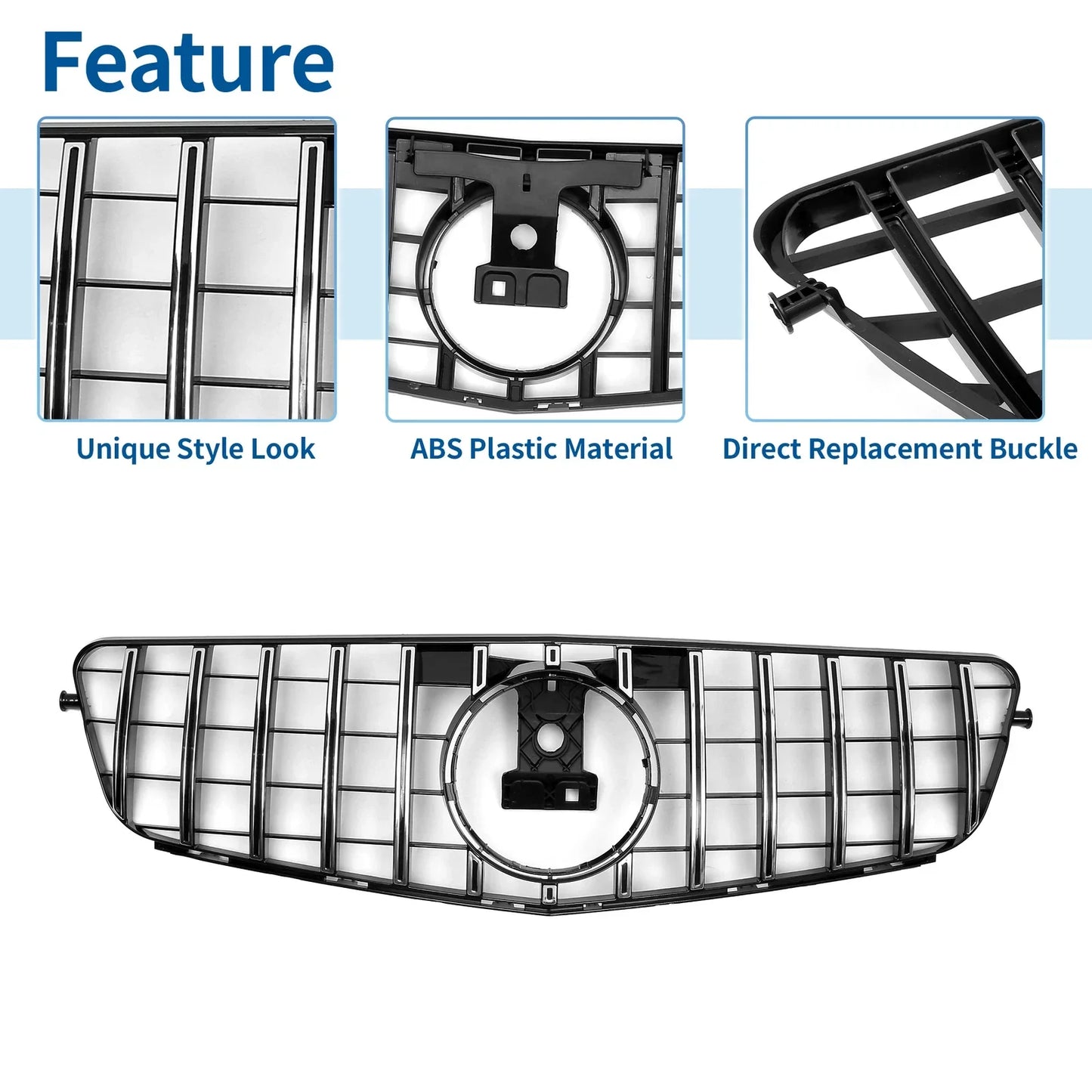 Front Upper Bumper Grille for Mercedes-Benz C200 (2015-2020) Black Chrome