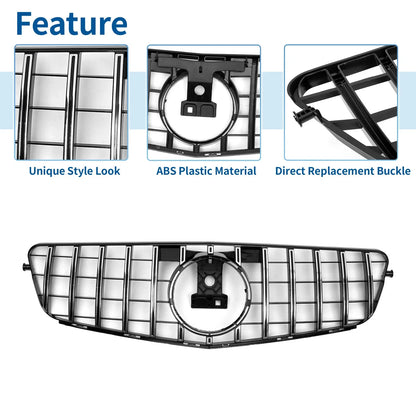 Front Upper Bumper Grille for Mercedes-Benz C200 (2015-2020) Black Chrome