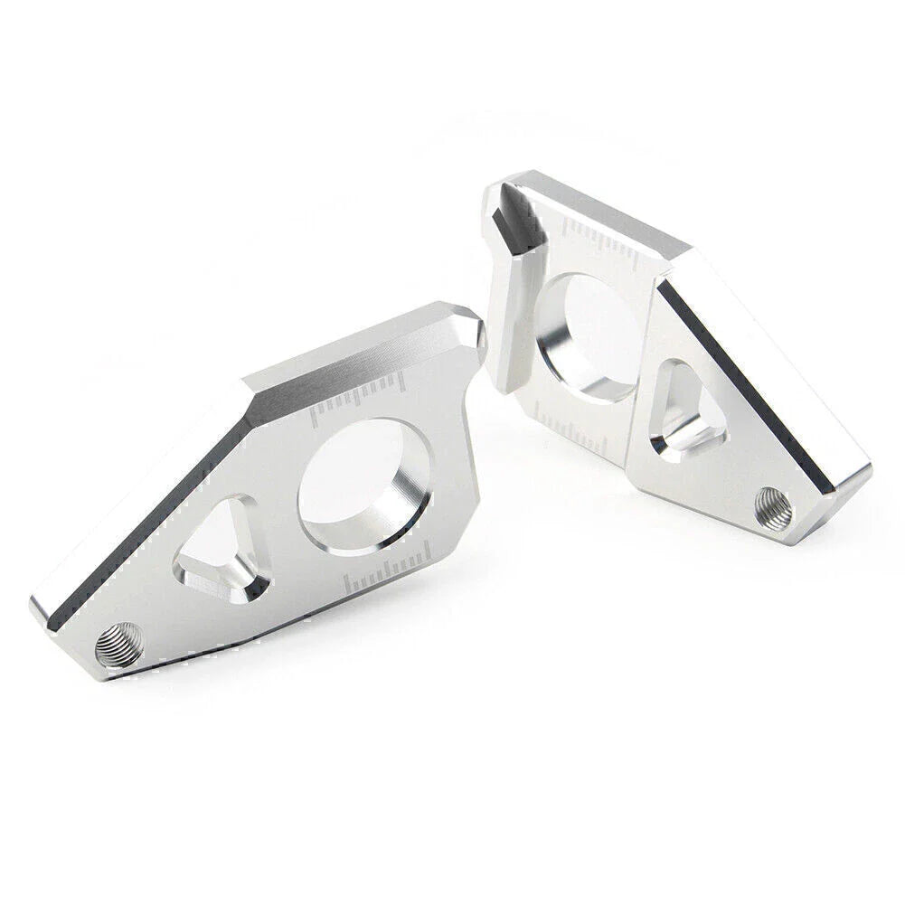 Yamaha YZF FZ8 FZ1 TMAX Silver Motorcycle Axle Spindle Chain Adjuster Blocks