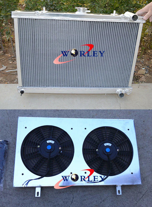 Aluminum Radiator & Shroud & Fans for Nissan Skyline S13 R32 (1989-1994)