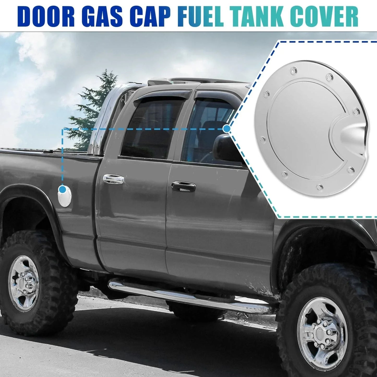 Silver Tone Fuel Tank Cover Door Cap for Dodge Ram (2010-2017)