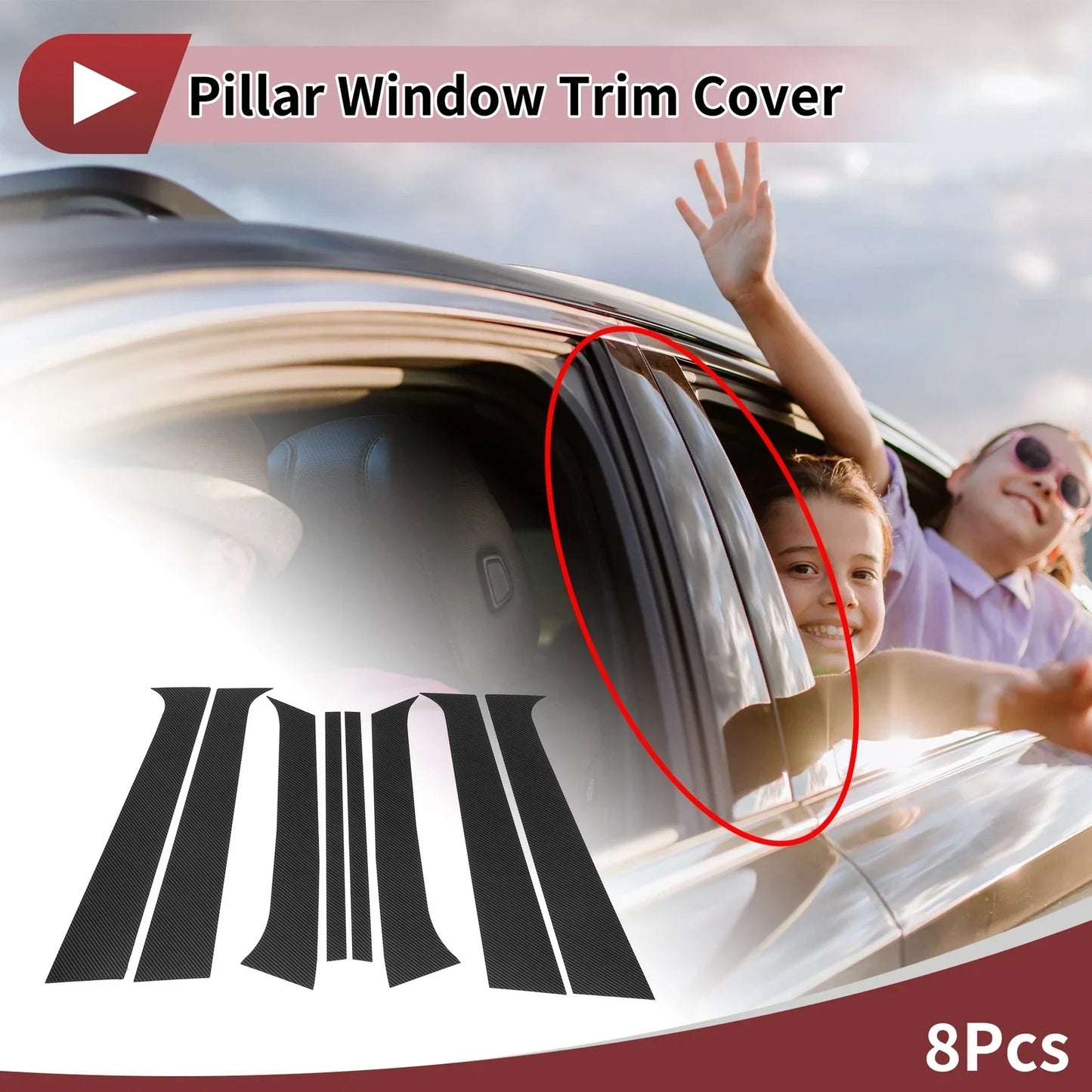 Door Pillar Window Trim for Hyundai Santa Fe 2006-2012 Carbon Fiber Black