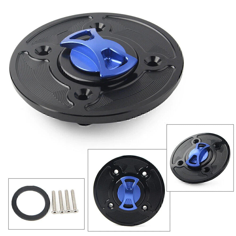 CNC Blue Fuel Gas Tank Cap Keyless for Kawasaki Ninja 400, 650, Z900, Versys 1000
