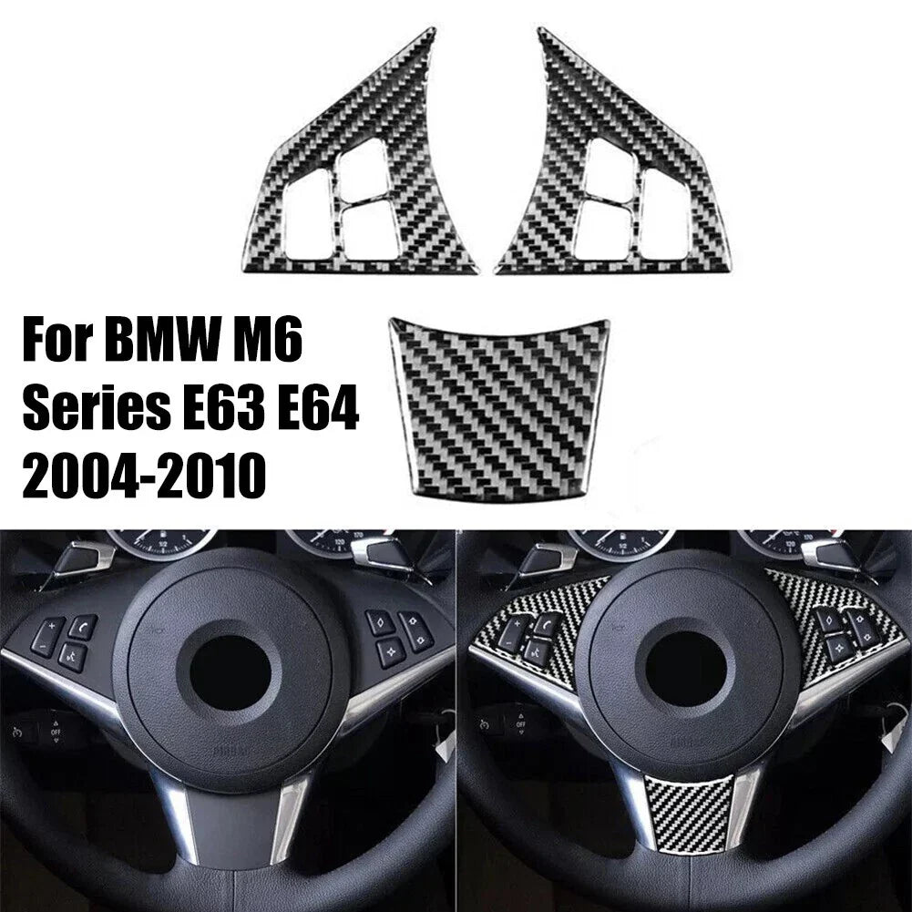 Pack of Three Six Series Carbon Fiber Steering Wheel Covers for BMW 6 Series