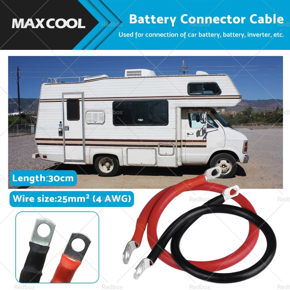 30cm 100A Battery Connector Lead DC Wire for 12V 24V Red & Black Cable