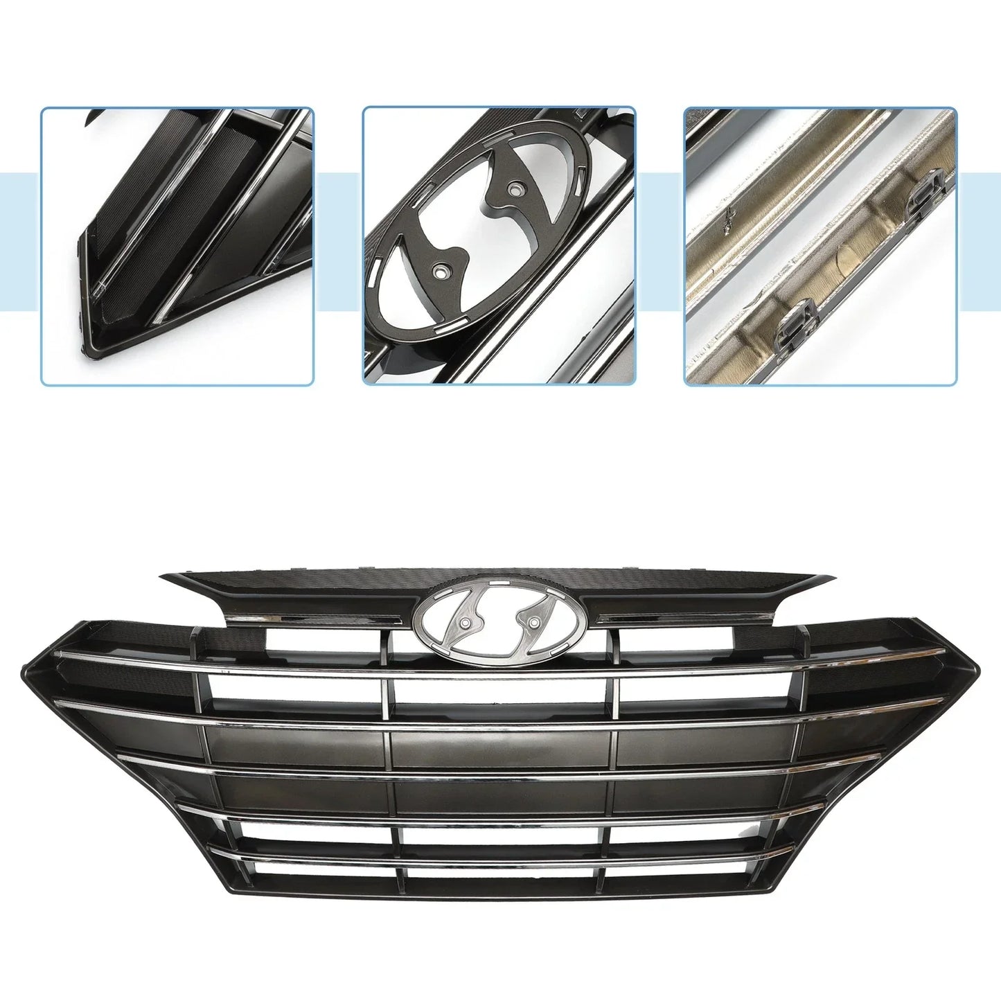 Front Upper Bumper Grille for Hyundai Elantra (2019) - Black Chrome Silver Tone