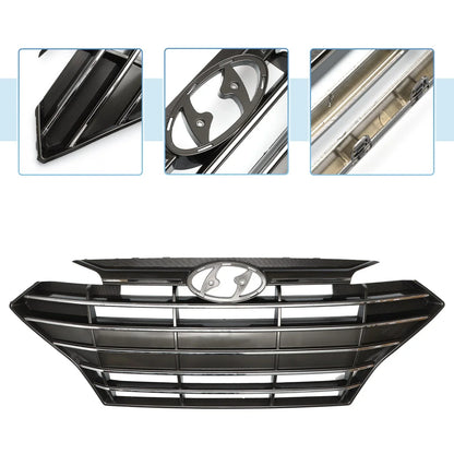Front Upper Bumper Grille for Hyundai Elantra (2019) - Black Chrome Silver Tone