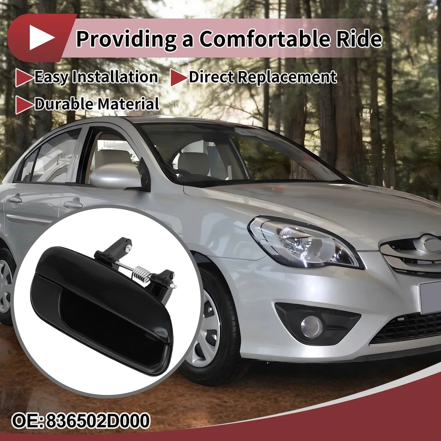 Exterior Door Handle for Hyundai Elantra Rear Right Black ABS (2011-2016)