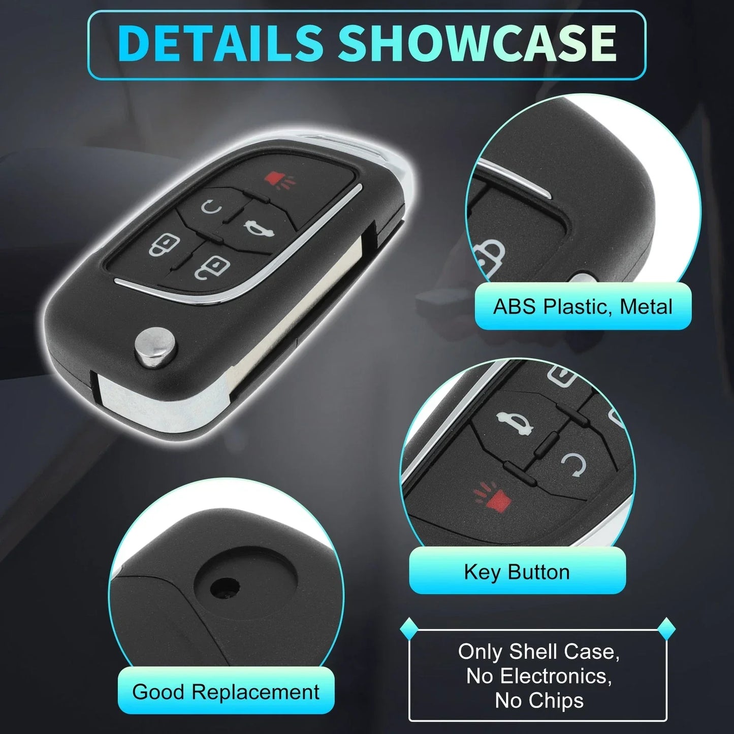 Keyless Key Fob Shell Case for Chevrolet Camaro Equinox (2010-2019)