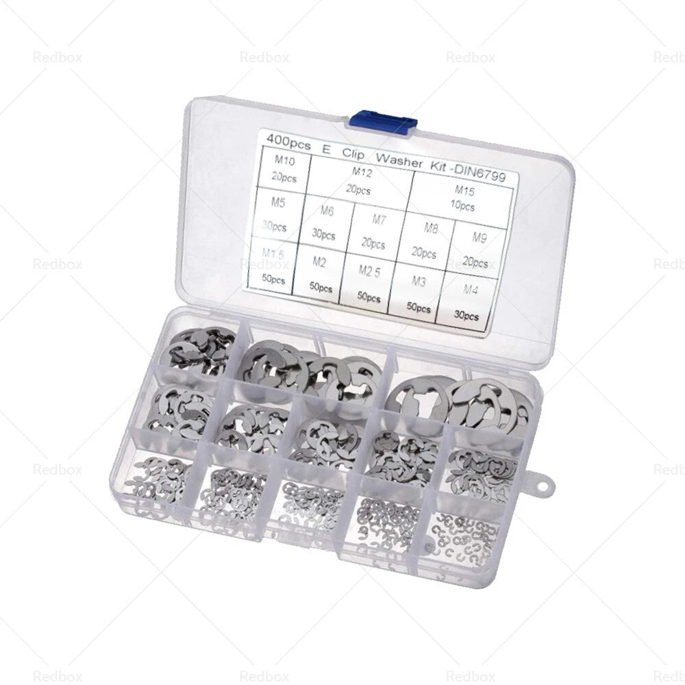 400PCS Assorted M1.5-M15mm Stainless Steel E Clips Circlips Retaining Rings
