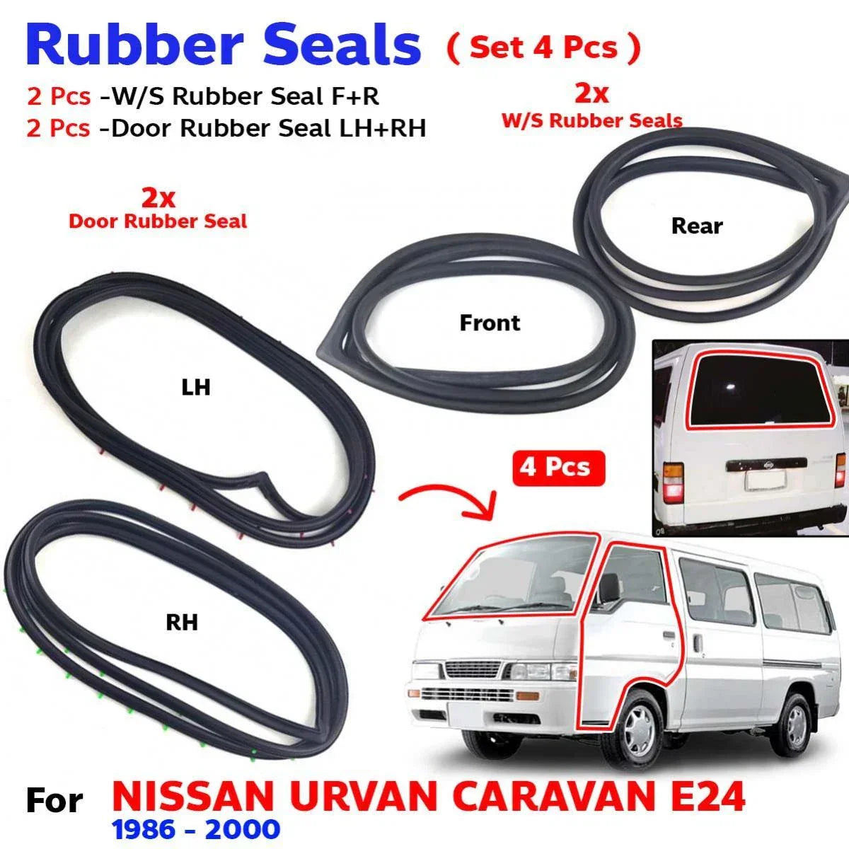 Windshield Front Rear Door Rubber Seal Set 4 Fits Nissan Urvan E24 Van 1986-00