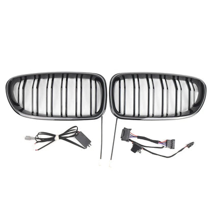 Glossy Black Front Kidney Grille with Light Strip for BMW 5-Series (2010-2016)