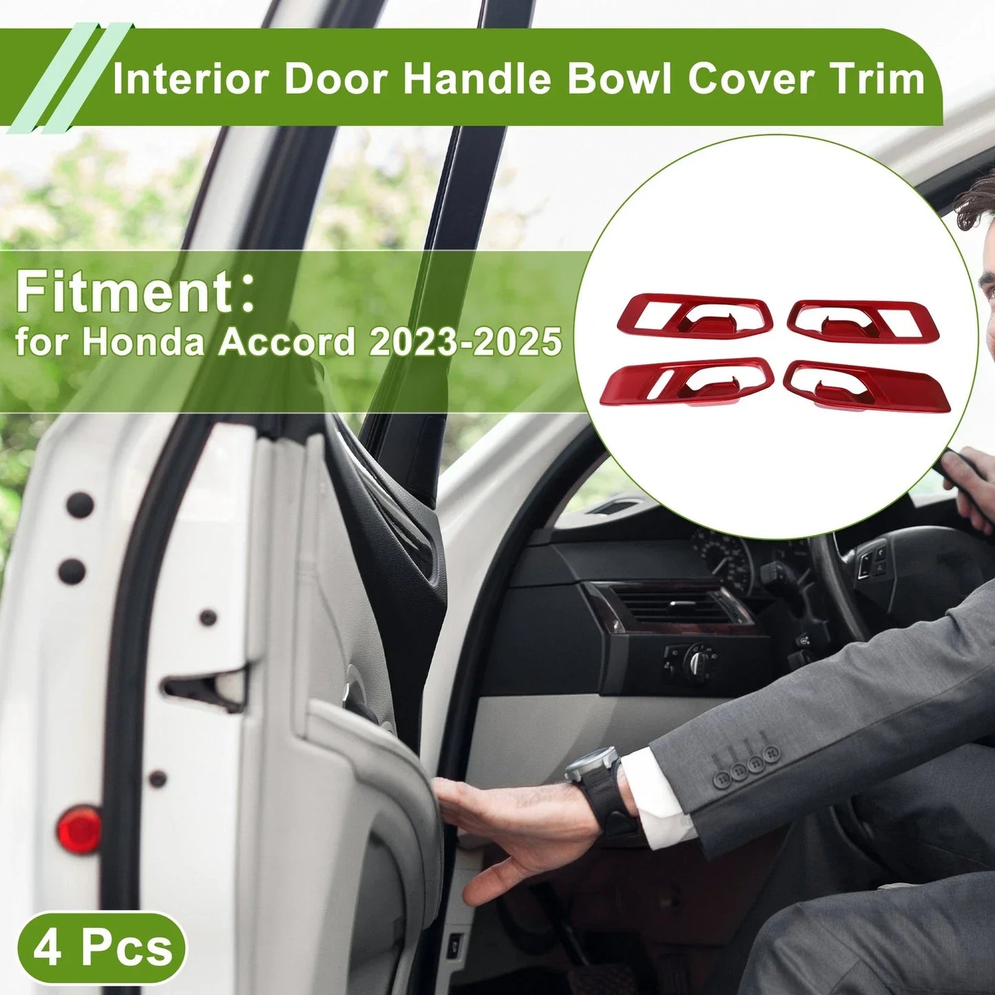 Interior Door Handle Bowl Cover Trim for Honda Accord (2023-2025) 4 x Red ABS