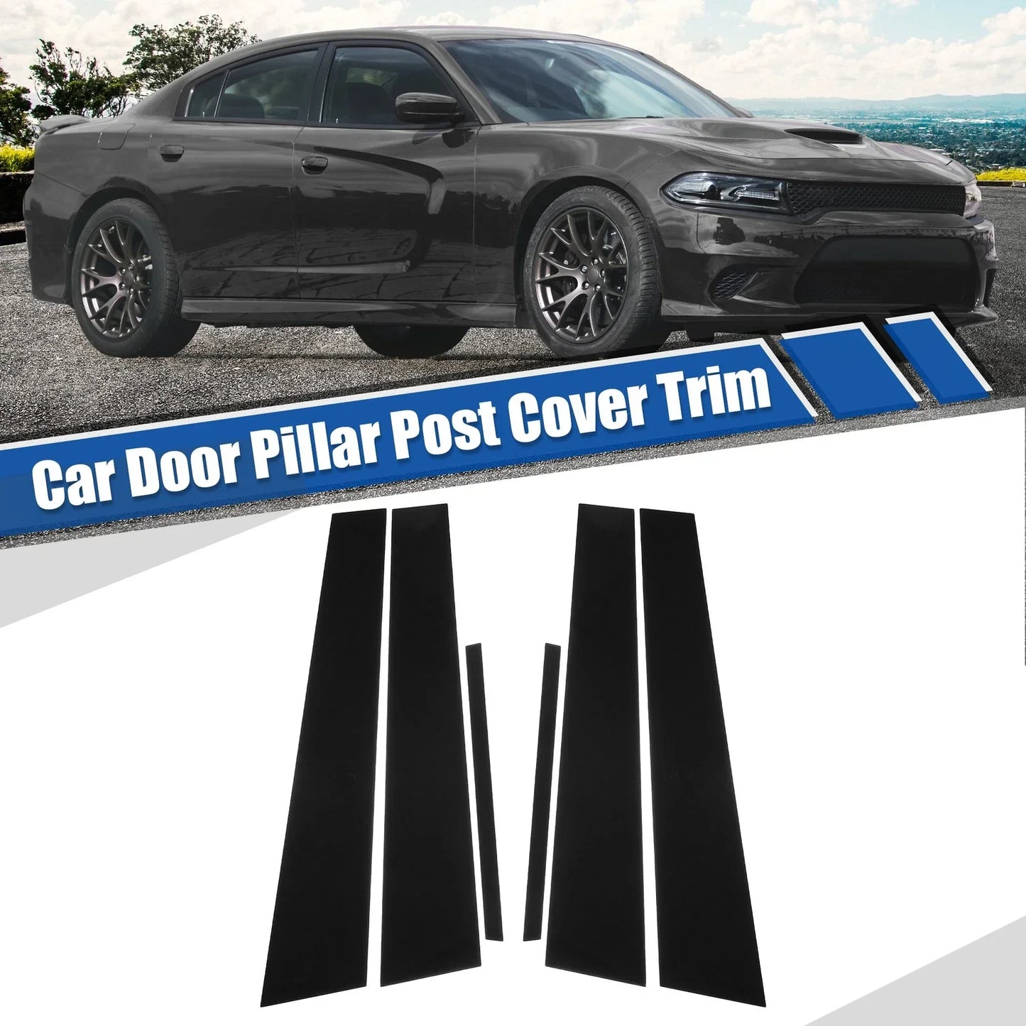 Glossy Black Car Door Window Pillar Posts Covers for Dodge Charger (2011-2021)