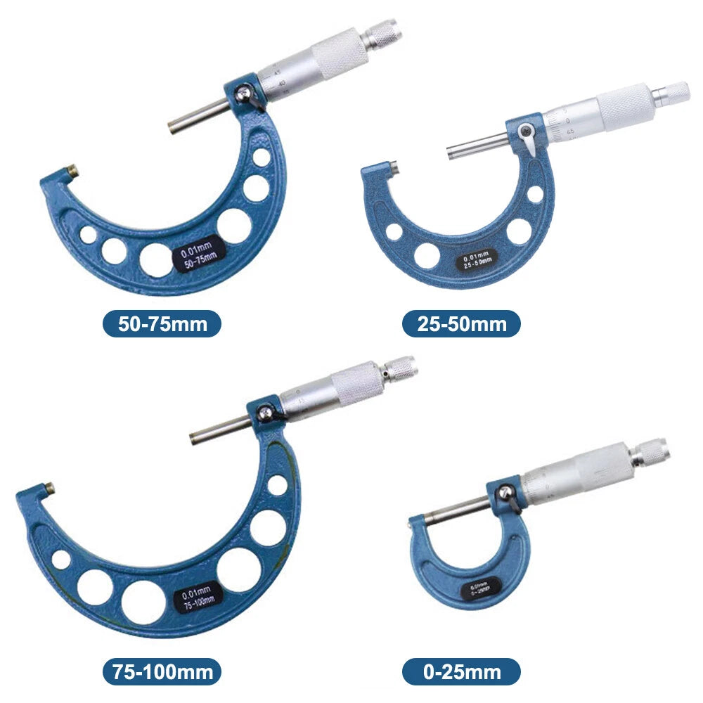 4pcs 0-100mm Outside Micrometer Tool Set for Precision Measurement