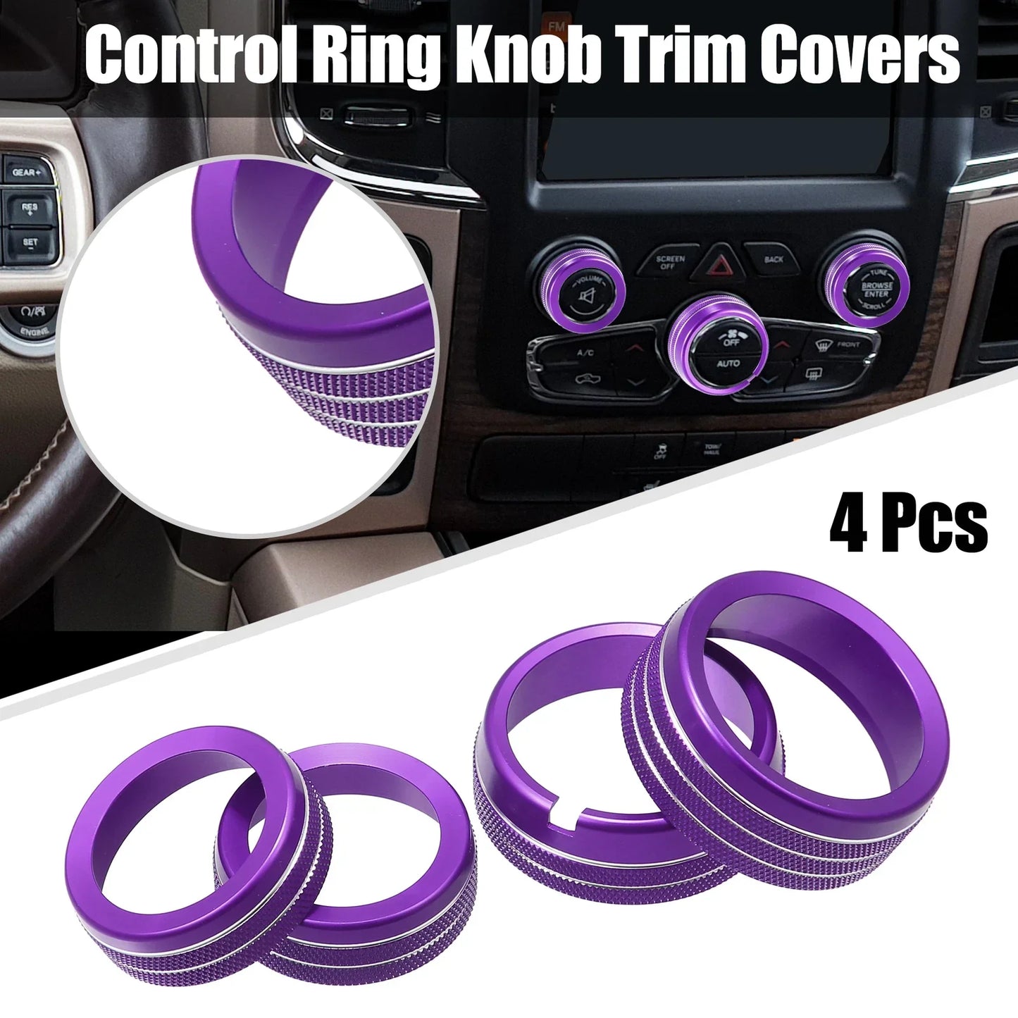 AC Switch Knob Cover Ring Trim for Dodge Ram 1500 (2019-2023) - 4 x Purple