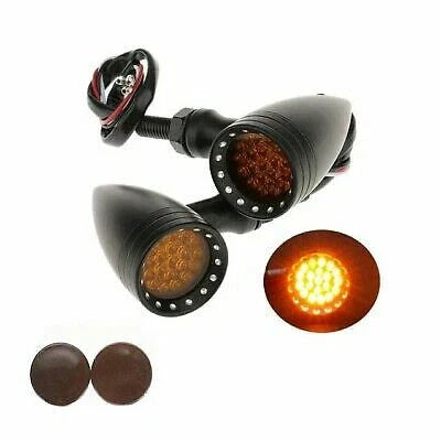 10mm Bullet Black LED Turn Signal Lights for Harley Chopper Bobber Dyna