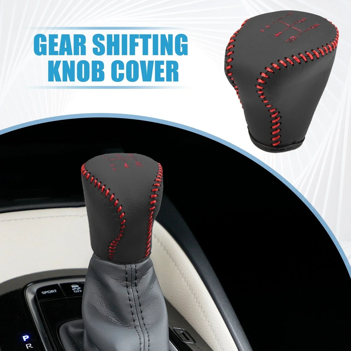 Gear Shifting Knob Cover for Hyundai Elantra 2004-2011 Faux Leather Black Red