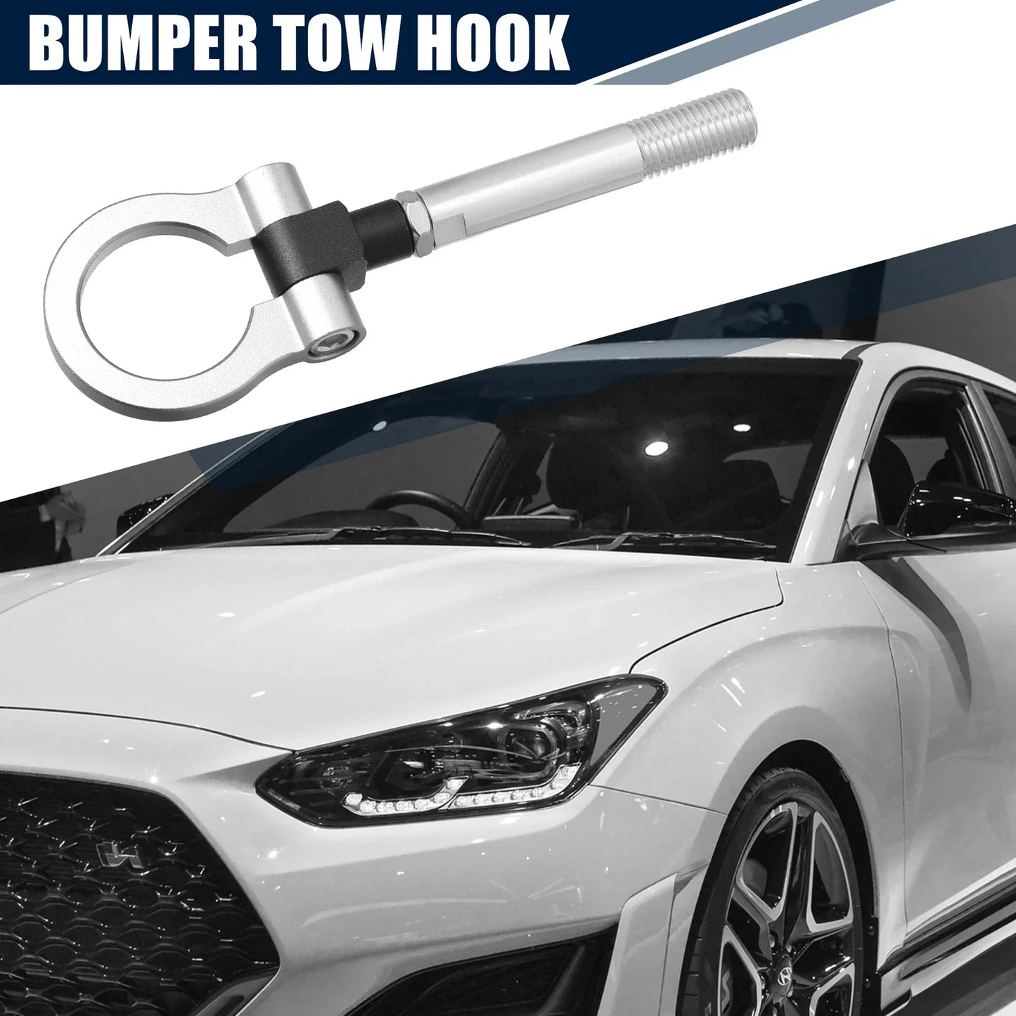 Silver Round Front Rear Bumper Tow Hook Screw for Hyundai Veloster (2012-2017)