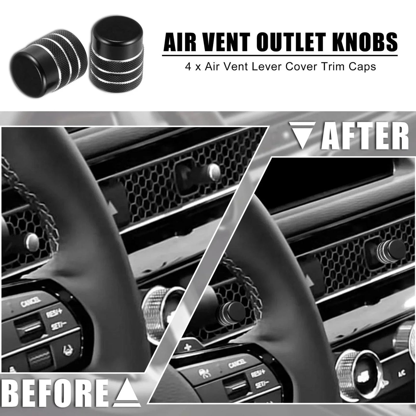 4 x Aluminum Alloy Black Air Vent Outlet Knob Covers for Honda Civic (2016-2021)