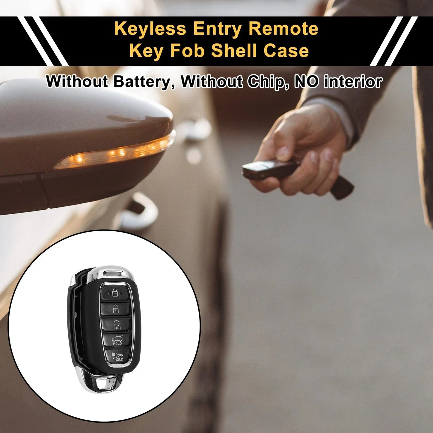 4 Button Key Fob Shell Case for Hyundai Palisade (2020-2022) Black Silver Tone