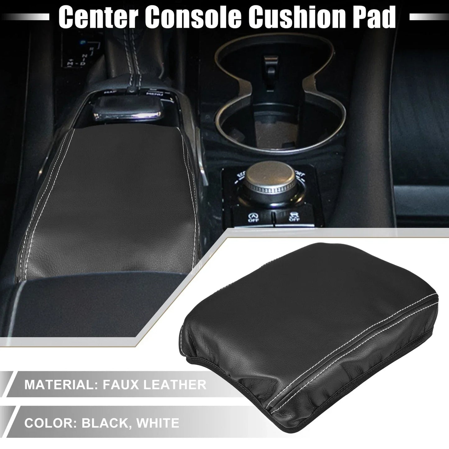 Center Console Armrest Cover for Lexus RX350 (2015-2022) - Black with White Stitching