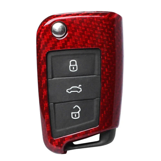 Red Carbon Fiber Key Fob Cover Case for VW Golf (2015-2018)