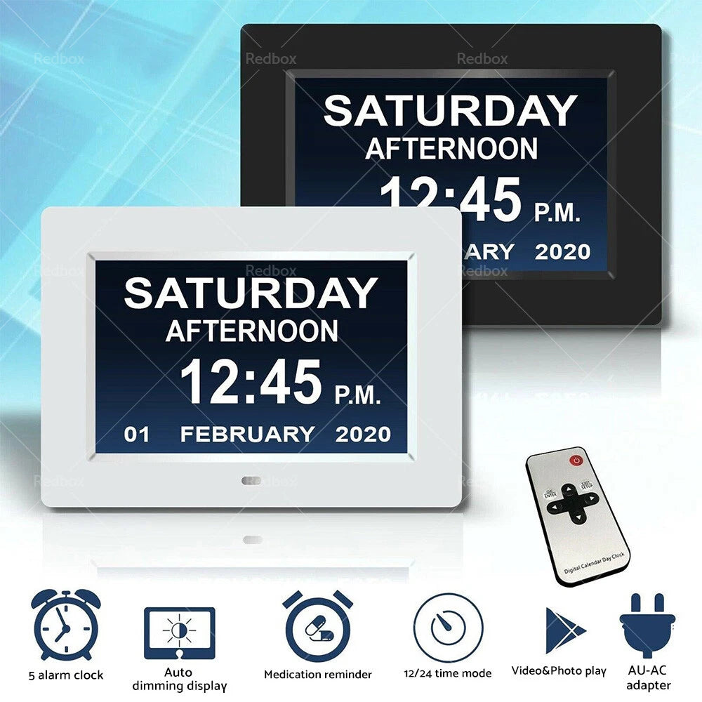7" LED Digital Day Clock Calendar Wall for Dementia - Time, Date, Month (2023)